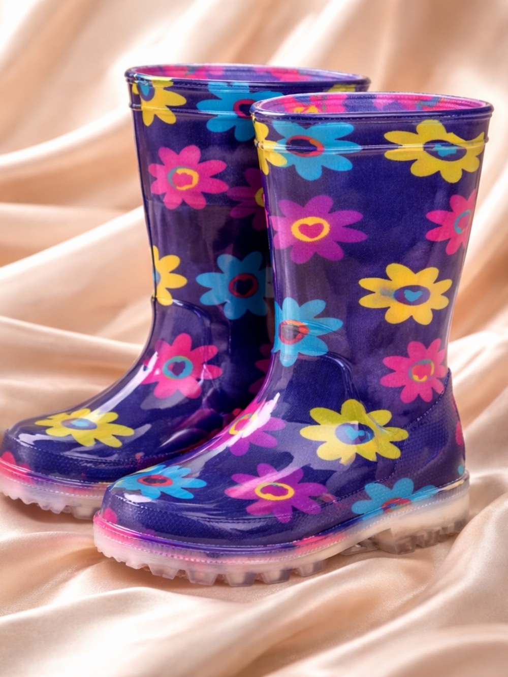 NWT Navy & Purple Floral Rain Boots girls Little Kid Sz 12